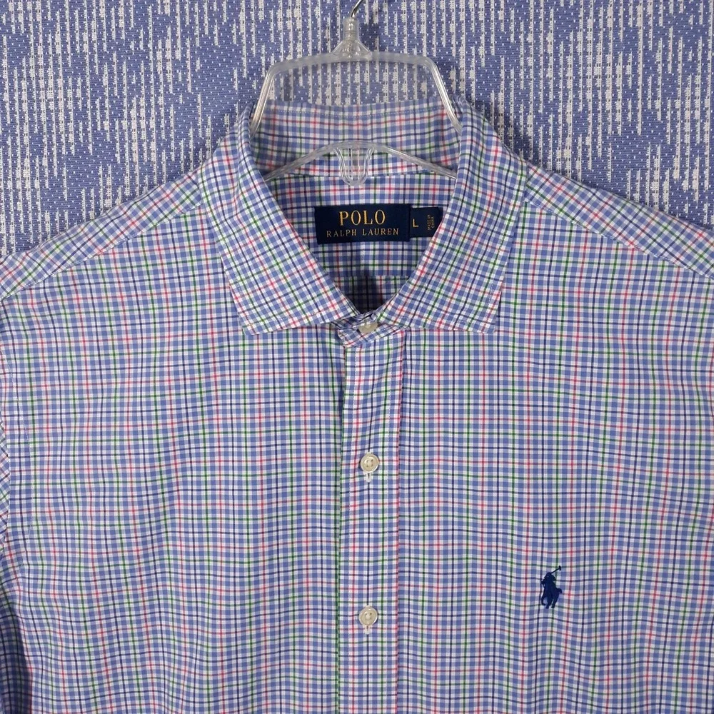Polo Ralph Lauren Shirt Mens Large Plaid Blue Pony Logo 100% Cotton